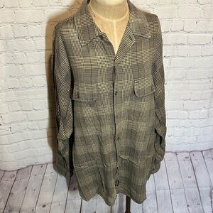 Timberland Houndstooth Plaid Dark Academia Mens Button Up in Black and Tan